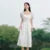 Dress Women Gentle And Elegant  Summer New French-Style Square Collar Waist Cinched Mid-Length Fresh