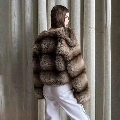 Winter Warm Fluffy Faux Fur Coat Women Softly Warm Furry Fox Fur Outerwear Jacket High Quality Brand Overcoats