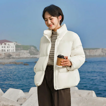 Down Jacket Women Three-Proof Solid Color Stand-Up Collar Loose Simple Winter  New Versatile Goose Warm Down Jacket