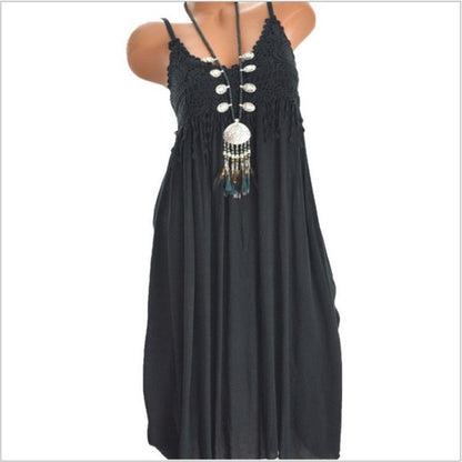 Solid Color Spaghetti Strap Dresses Women Sexy V-neck Lace Edge Patchwork Mini Dress Lady Trendy Streetwear Vestidos Summer New