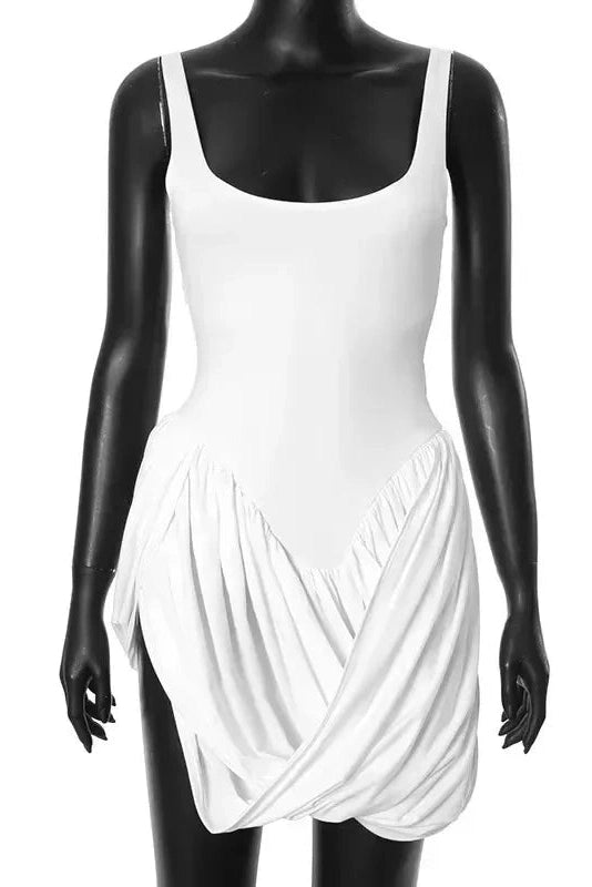 Sleeveless High Waist Mini Dress with Elegant Slit