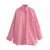 Spring New Women’s Fashion Style Casual Versatile Curled Cuff Stripe Loose Shirt Top