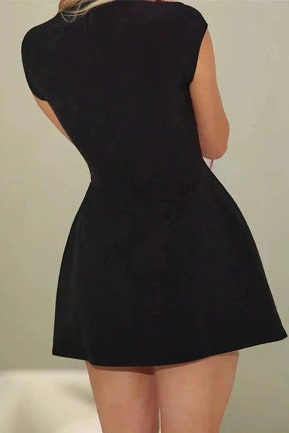 Short Sleeve Mini Dress with O-Neck and High Waist