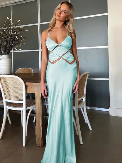 Hollow Out V Neck Slips Maxi Dress
