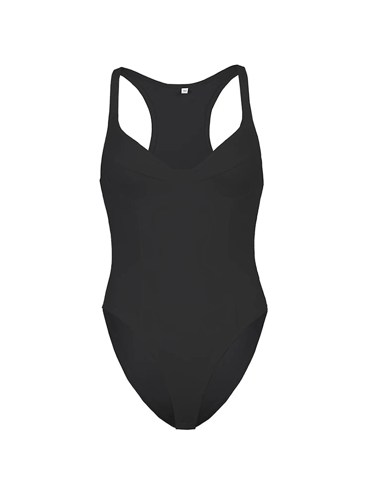 Sleeveless Backless V Neck Skinny Solid Basic Sexy Tank Bodysuit Women