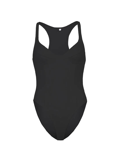 Sleeveless Backless V Neck Skinny Solid Basic Sexy Tank Bodysuit Women