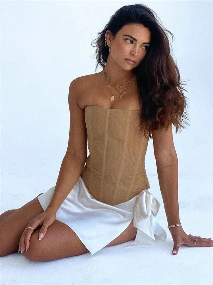 Mesh Backless Vest FeElegant Luxury Patchwork Strapless Solid Slim Streetwear Inner Y2k Tank Top Women's