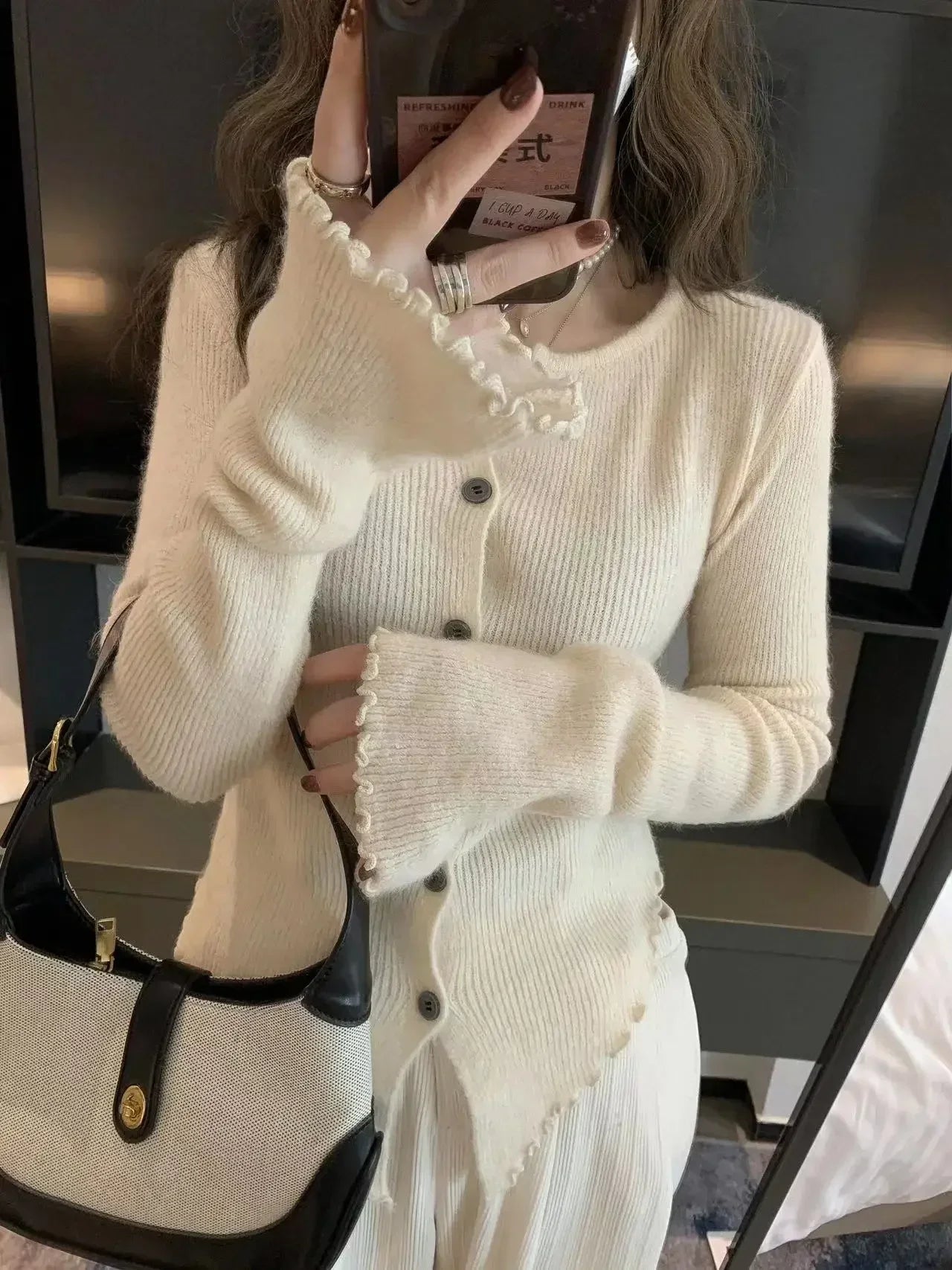 Autumn Hotsweet Long Sleeve Single Breasted Ladies Cardigans Women Gyaru Solid Color Knitting Casual O-Neck Sexy Sweater