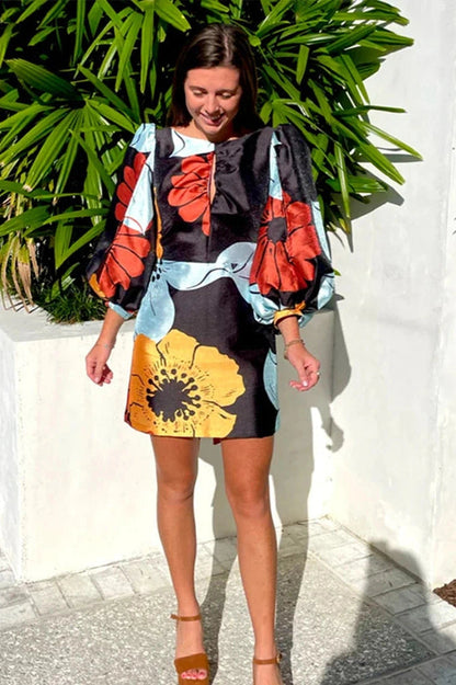 O Neck Long Sleeve Mini Dress