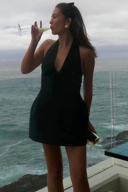 V-Neck Sleeveless Mini Dress with High Waist