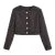 French Retro Women Black Weave Gold Line Tweed Blazer High Waist Center Buttons Back Zipper Mini Skirt Set Suits 2 pieces 1 set
