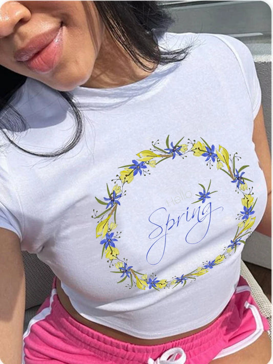 Europe and the United States street new print season art text short sleeve women Y2K women’s T-shirt vest halter