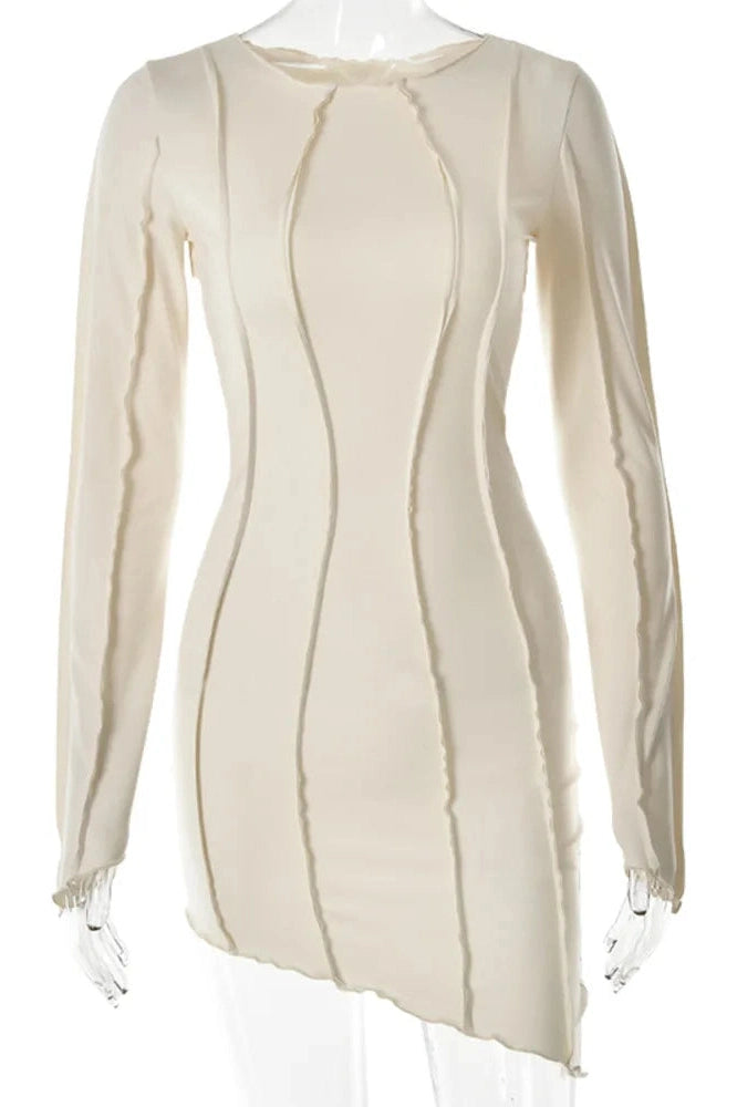 Patchwork O Neck Bodycon Mini Dress