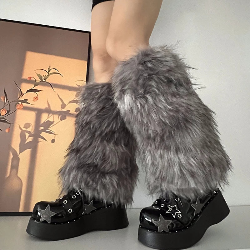 Luxury Brand Runway Fashion Fluffy Faux Fox Leg Warmers Women Thick Warm Furry Boot Covers Chic Harajuku Hot Y2k Girls Legcovers