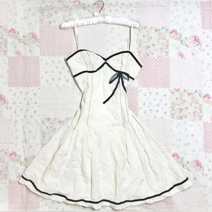 Streetwear Y2K Dress vintage Aesthetic Hip Hop Casual Cute Pink Bow Lace Punk emo girl Slim V Neck Dress