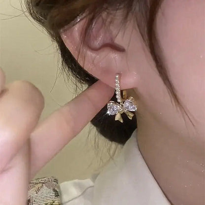 Lizakosht Peach Zircon Bow Earrings for Women Fashion Jewelry Gifts