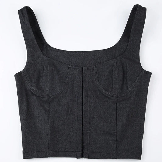 Corset Tank Tops for y2k Clothes Solid Color Slim Fit V Neck Sleeveless Bustier Vest with Scarf 2000s Streetwear