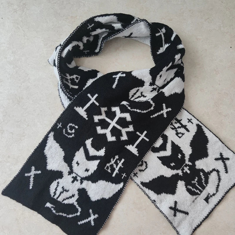 Y2K Punk Devil Cat Double-sided Knit Scarf