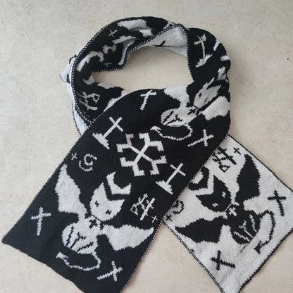 Y2K Punk Devil Cat Double-sided Knit Scarf