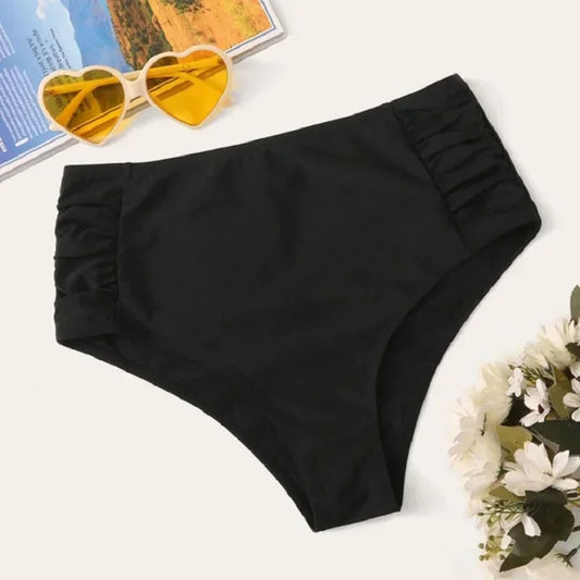 High Waist Ruched Bikini Bottoms Women Tummy Control Swimsuit Briefs Pants Solid Beachwear Spandex Beach Style Summer