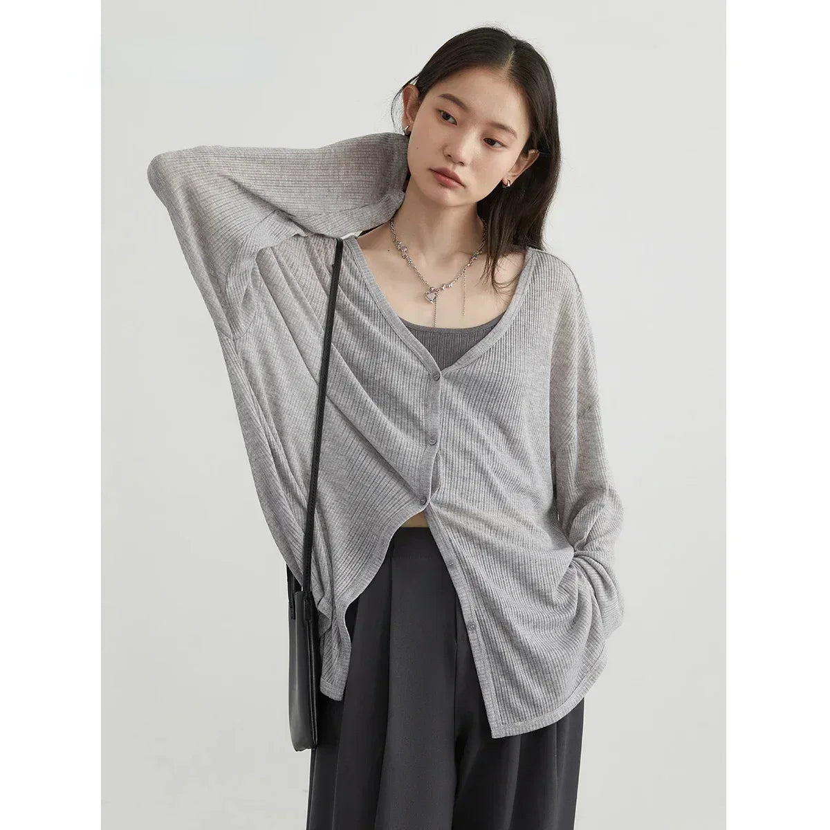 Solid V-neck Shirt Women Spring Single Breasted Chiffon Loose Slim All-match Sun Protection Thin Breathable Fashion Slim Cozy