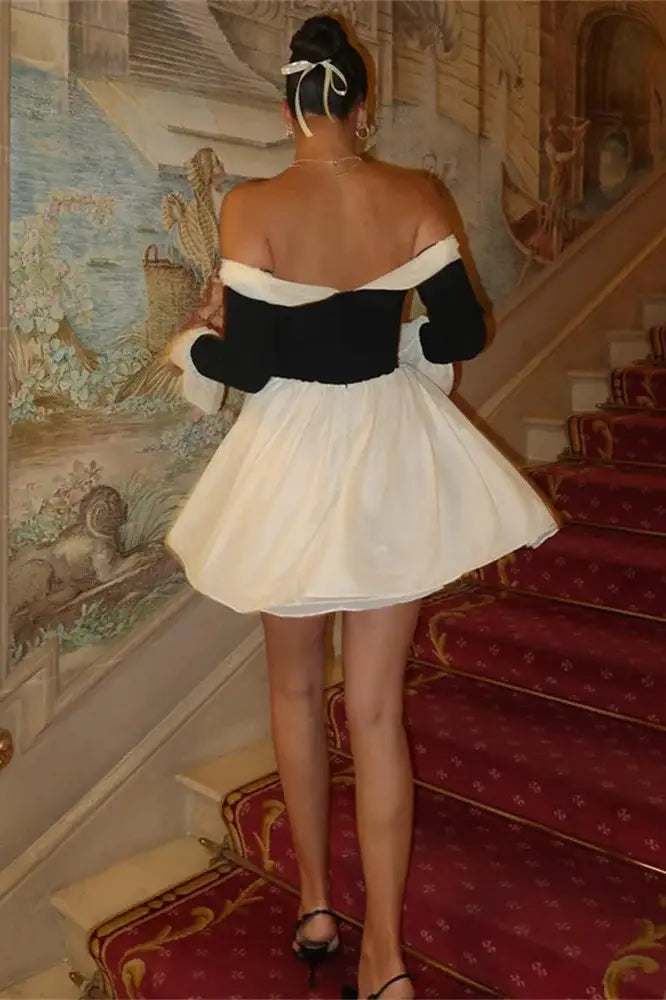 Ruffled Bandage Mini Dress with Off-Shoulder Style