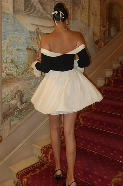 Ruffled Bandage Mini Dress with Off-Shoulder Style