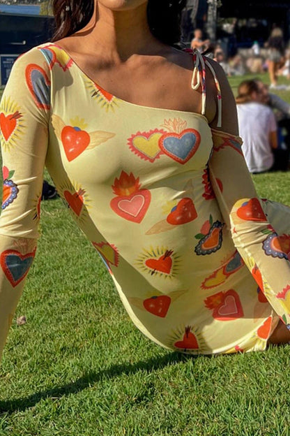 One Shoulder Printed Slim Fit Mini Dress
