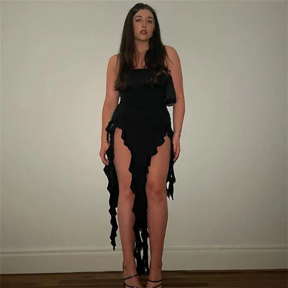Europe and the United States style y2k spring fashion trend women’s new line shoulder chest bag buttock slim irregular dress