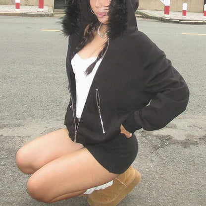 Faux Fur Collar Hooded Jacket