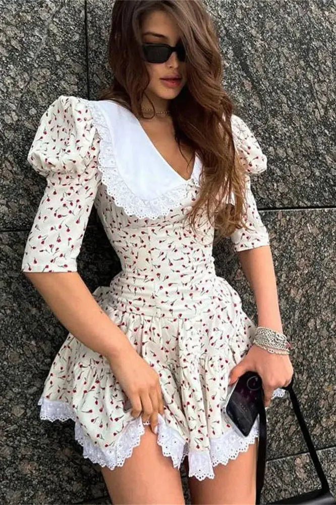 Patchwork V-Neck Mini Dress