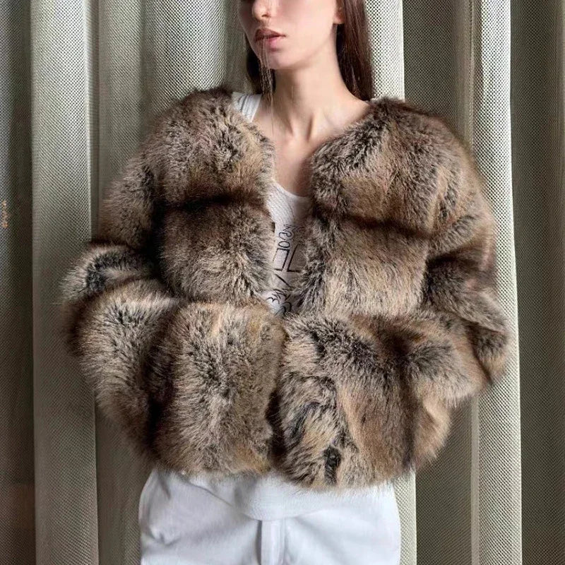 Winter Warm Fluffy Faux Fur Coat Women Softly Warm Furry Fox Fur Outerwear Jacket High Quality Brand Overcoats