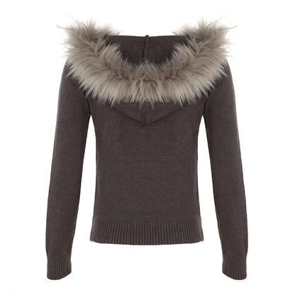 Solid Hooded Knitted Autumn Winter New Sweater Cardigan Women Long Sleeve Retro Causal Style Korean Sweater Coat