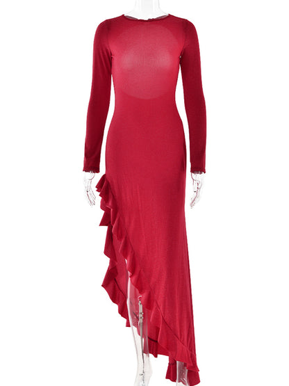 Elegant Long Sleeved Irregular Dress Women High Elasticity Tight Sexy Backless Evening Dress Slim Party Club Vestido