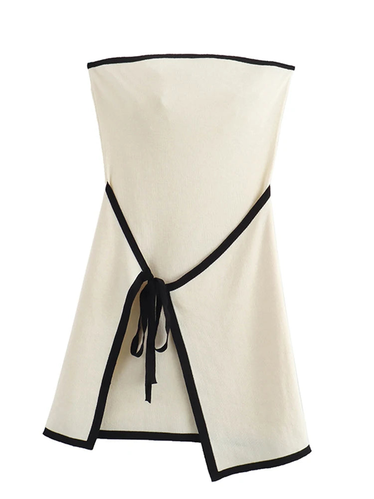 Fashion Slim Knitted Tube Top Dress Woman Contrast Color Splice Sleeveless Mini Dress Sexy Elegant Beach Holiday Dresses