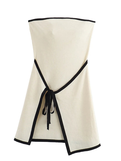 Fashion Slim Knitted Tube Top Dress Woman Contrast Color Splice Sleeveless Mini Dress Sexy Elegant Beach Holiday Dresses