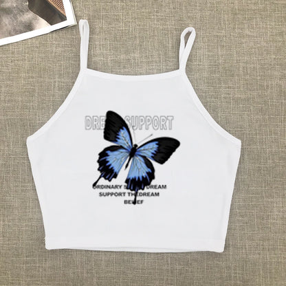 Full-shoulder cotton short-sleeved T-shirt women  summer new spice girls high waist slim short crop clothes sweet and spicy