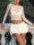 Summer See-Through Mesh T-shirt Top Women Pleated Patchwork See-Through Slim Cropped Top Tee Female Solid T-shirt Pullover