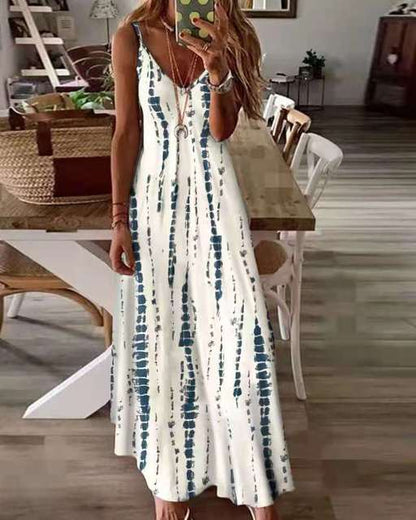 Casual Printed Maxi Spaghetti Strap Dresses For Women V-neck Backless A-line Long Dress Fashion Bohemian Style Beach Vestidos