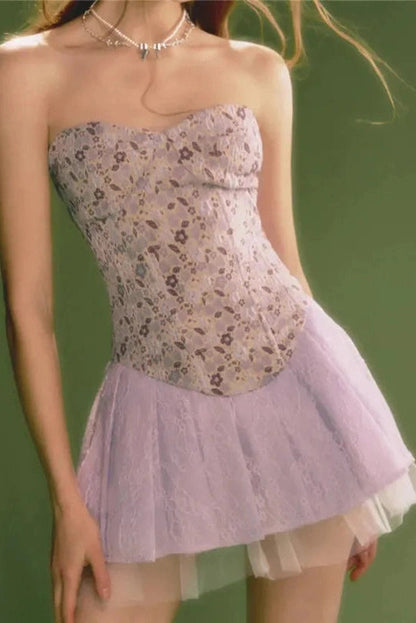 Strapless A-Line Mini Dress with High Waist