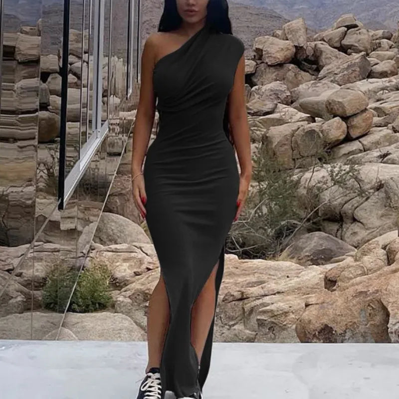 Slit Strapless Backless Maxi Party Dress