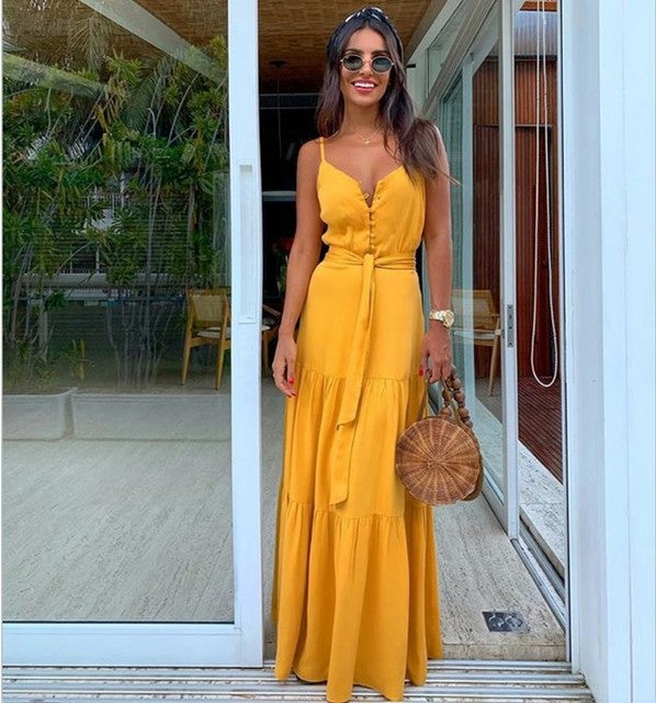 Summer Spaghetti Strap Long Dress Bohemian Style Casual Vacation Maxi Beach Dresses For Women Fashion Elegant Lady Robe Vestidos