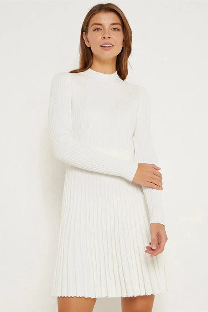 High Waist Long Sleeve A-Line Mini Dress