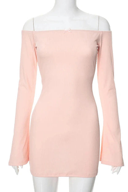 Off-Shoulder Long Sleeve Backless Slim Mini Dress