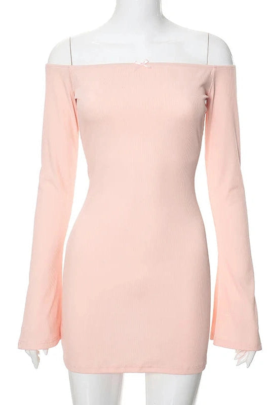 Off-Shoulder Long Sleeve Backless Slim Mini Dress
