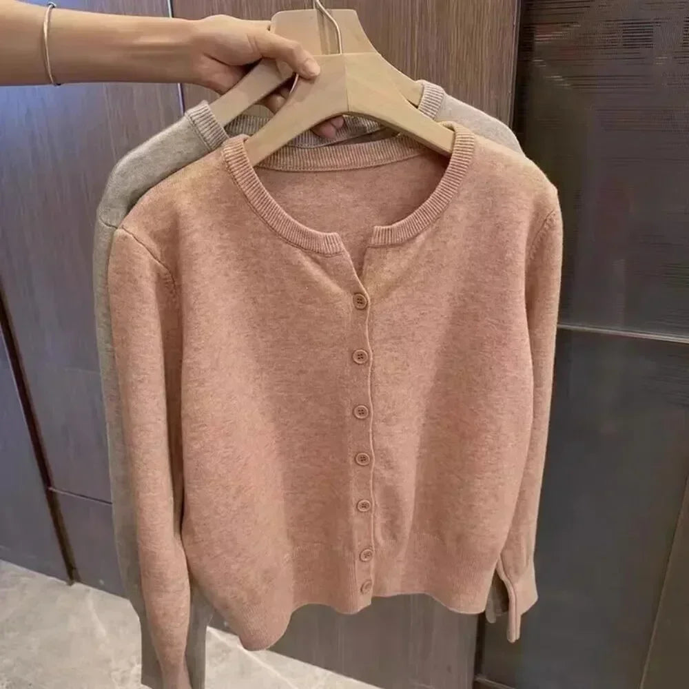 Autumn Long Sleeve Fashion Women Cardigans Sweater Knitted Coat Short Casual Single Breasted Korean Slim Chic Ladies Tops