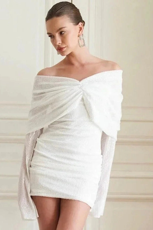 Off-Shoulder Bodycon Mini Dress with Long Sleeves