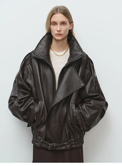 Soft PU Leather Belted Jacket