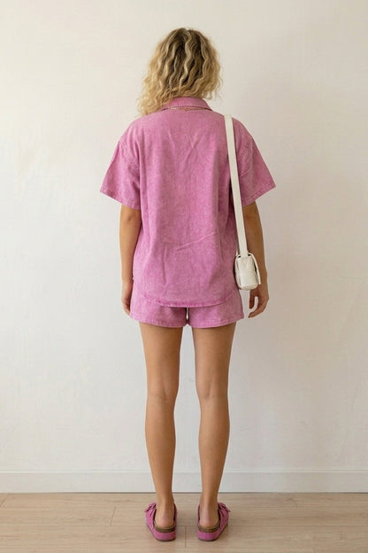 Short Sleeve Denim Shirt Shorts Set