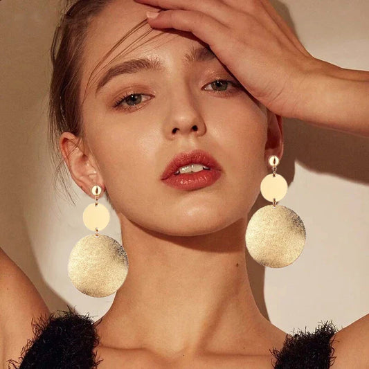 Round Metal Drop Women Gold Pendientes Statement Fashion AccessOries Earring
